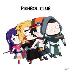 1girl hat hoshino_ai_(oshi_no_ko) kimetsu_no_yaiba long_hair medium_hair multiple_boys one_piece oshi_no_ko portgas_d._ace portgas_d_ace short_hair smile sskait