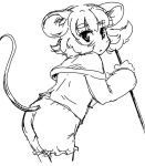  animal_ears bloomers capelet kehukoete leaning_forward looking_at_viewer looking_back mouse_ears mouse_tail nazrin no_pants short_hair sketch solo tail touhou 