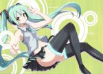  aqua_hair boots character_name hatsune_miku icyfox long_hair mikupa navel necktie pointing reclining skirt thigh_boots thighhighs twintails very_long_hair vocaloid 