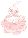  ahiru_(duck) ahoge bad_id bird duck eyelashes flower looking_at_viewer monochrome no_humans pink princess_tutu sitting smile solo yameshoko 