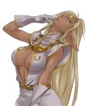  breasts center_opening cleavage dark_skin elf gloves gus_(clarkii) large_breasts long_hair pirotess pointy_ears record_of_lodoss_war solo 