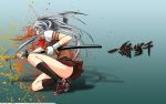  chouun_shiryuu gloves grey_hair ikkitousen katana long_hair photoshop seifuku shiozaki_yuji sword vector watermark weapon 