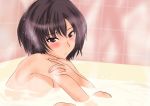  1girl amagami bath bathing black_hair blush bob_cut brown_eyes murasaki_iro nanasaki_ai nude short_hair shower solo steam wet 