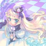  aqua_eyes blonde_hair checkered checkered_floor gloves gosick gown koregi looking_up puffy_sleeves short_sleeves solo victorica_de_blois 