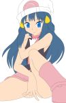  1girl blue_eyes blue_hair hat highres hikari_(pokemon) legs long_hair miniskirt nintendo photoshop pokemon skirt smile thighs vector_trace 