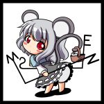 animal_ears basket blush_stickers chibi dress kou512a looking_back mouse mouse_ears mouse_tail nazrin red_eyes silver_hair solo standing tail tail_hold touhou 