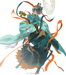  1girl chinese_clothes dare_no_inarikami floating grey_hair hanfu highres long_hair long_skirt long_sleeves mamianqun ruqun skirt solo white_background wide_sleeves wuhua_mixin 