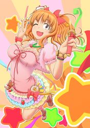  brown_eyes hair_ornament hairclip idolmaster idolmaster_cinderella_girls jewelry long_hair moroboshi_kirari murakumo1987 necklace open_mouth orange_hair smile star star_hair_ornament twintails wink 