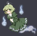  blush dress ghost ghost_tail green_dress green_eyes green_hair hat hat_ribbon ofuda piyyoota ribbon short_hair soga_no_tojiko solo touhou 