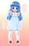  aoki_reika bad_id blue_eyes blue_hair child dress halftone halftone_background long_hair mutou_(canaria) mutou_mato pink_background precure smile smile_precure! solo thigh-highs thighhighs translated young 