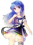 adapted_costume blue_hair dress geppewi hinanawi_tenshi long_hair no_hat no_headwear red_eyes simple_background smile solo thighband touhou transparent_background 