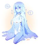  ? ?? blue_hair blue_skin blush breasts choker frown goo_girl jewelry konshin long_hair monster_girl original purple_eyes skintight slime slime_girl solo very_long_hair violet_eyes wet 