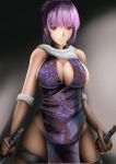  ayane ayane_(doa) breasts china_dress chinese_clothes cleavage dead_or_alive fishnet_gloves fishnet_pantyhose fishnets gloves huge_breasts katana large_breasts nanacy7 ninja_gaiden ninja_gaiden_sigma_2 pantyhose purple_hair red_eyes short_hair sword thigh_strap weapon 