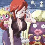  1girl :p adjusting_glasses breasts character_request cleavage dewgong erect_nipples from_above glasses heart heart_hands jynx kanna_(pokemon) large_breasts ocean pokemoa pokemon pokemon_(creature) pokemon_(game) pokemon_frlg pokemon_gsc pokemon_rgby red_eyes red_hair redhead saliva seaside sleeveless smoochum tongue water 