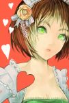  brown_hair green_eyes headdress heart moriko06 original pink_background solo 