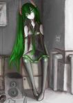  absurdres detached_sleeves green_eyes green_hair hatsune_miku highres long_hair necktie skirt solo thigh-highs thighhighs twintails very_long_hair vocaloid zhengda200808 