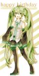  bad_id boots detached_sleeves green_eyes green_hair happy_birthday hatsune_miku long_hair miki_bokaro necktie open_mouth skirt sleeves_past_wrists solo thigh-highs thigh_boots thighhighs twintails very_long_hair vocaloid 