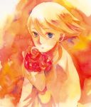  ahyarutoo blonde_hair blue_eyes flower kuma_(persona_4) looking_at_viewer male persona persona_4 rose short_hair solo 