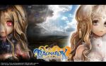  1920x1200 blonde_hair blue_eyes curly_hair double_persona dual_persona highres jewelry lips lipstick long_hair makeup official_art princess ragnarok:_hikari_to_yami_no_koujo ragnarok_online red_eyes sky tattoo wallpaper 