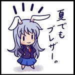  1girl animal_ears blush_stickers border bunny_ears check_translation chibi hands_on_hips kou512a long_hair necktie reisen_udongein_inaba silver_hair skirt smile solid_circle_eyes solid_oval_eyes solo standing touhou translation_request 