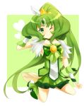  bad_id bike_shorts choker cure_march dress green green_background green_dress green_eyes green_hair heart highres long_hair magical_girl midorikawa_nao ponytail precure shorts_under_skirt skirt smile smile_precure! solo tiara tri_tails very_long_hair wink wrist_cuffs 