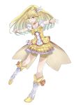  bike_shorts blonde_hair boots choker cure_peace highres kise_yayoi magical_girl outstretched_arms ponytail precure ray-akila shorts_under_skirt simple_background skirt smile_precure! solo white_background yellow_eyes 