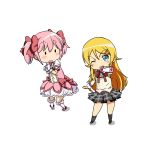  blonde_hair blue_eyes blush cosplay crossover gloves kaname_madoka kousaka_kirino long_hair magical_girl mahou_shoujo_madoka_magica mizushima_(p201112) multiple_girls ore_no_imouto_ga_konna_ni_kawaii_wake_ga_nai pink_hair playstation_portable school_uniform short_twintails twintails 