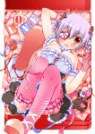  :x blush bow braid breasts cleavage eyepatch food frills fruit gloves hair_ornament heart highres lace looking_at_viewer lying on_back original pink_legwear sodapop_(iemaki) solo strawberry thigh-highs thighhighs winding_key 