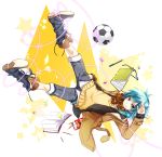  androgynous ball blue_hair book bookmark boots candy daqshu eraser glasses highres inazuma_eleven inazuma_eleven_(series) inazuma_eleven_go kariya_masaki lollipop male pen plaid plaid_scarf pocky salute scarf smile soccer_ball solo yellow_eyes 