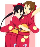  black_hair brown_eyes brown_hair hirasawa_yui japanese_clothes k-on! kaiman kimono long_hair nakano_azusa ponytail short_hair yukata 