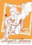  bad_id barnaby_brooks_jr boots demon_tail demon_wings elaborate_frame food frame fruit glasses jacket jewelry male monochrome necklace orange orange_(color) ring sato_(vintage) solo tail tiger_&amp;_bunny wings 