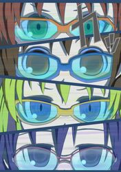  brown_eyes brown_hair glasses goshiki_agiri green_eyes highres kill_me_baby oribe_yasuna persona persona_4 persona_eyes purple_eyes purple_hair sonya_(kill_me_baby) unused_character violet_eyes 