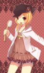  :d animal_ears bad_id blonde_hair brown_eyes brush cat_ears character_request dress hat nekomo open_mouth paper_man paperman paw_print smile solo 