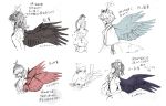  bird eagle fan gogo/tad hat highres inubashiri_momiji mononobe_no_futo mystia_lorelei owl profile reiuji_utsuho shameimaru_aya sketch spot_color tokin_hat touhou toyosatomimi_no_miko translation_request wings wolf_ears 