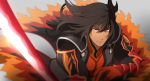  black_hair gaias gloves grey_background male red_eyes serious shiramine_(srmn09) solo surcoat sword tales_of_(series) tales_of_xillia weapon 