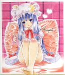  barefoot crescent feet hair_ribbon hat legs long_hair marker_(medium) patchouli_knowledge pillow purple_eyes purple_hair ribbon sample sitting solo toes touhou traditional_media violet_eyes 