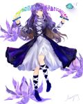  dress flower gradient_hair highres hijiri_byakuren long_hair multicolored_hair musical_note purple_eyes scroll touhou transparent_background ufo 