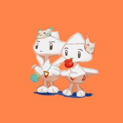  aporoppoke bag black_eyes candy_apple commentary_request food highres holding_hands licking mask mask_on_head minun no_humans plusle pokemon pokemon_(creature) pokemon_focus simple_background standing togetic wings 
