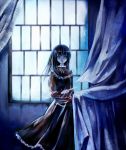  blue_eyes curtains cuts dress fatal_frame fatal_frame_4 haibara_ayako injury long_hair scissors window 