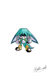  1boy absurdres angry animal_ears animal_nose aqua_hair artist_name blue_fur blue_tail body_fur boots clenched_hands clenched_teeth ears_down full_body furry furry_male gloves highres jat0_art kitsunami_the_fennec legs_apart looking_at_viewer male_focus pink_eyes pointy_ears rabbit_boy rabbit_ears shaded_face shoes simple_background solo sonic_(series) standing tail teeth transparent_background twitter_username white_background white_gloves 