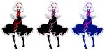  alternate_color boots capelet dress elbow_gloves eyelashes frills gloves hairband high_heels miri monochrome multiple_monochrome no_nose ribbon shoes short_hair simple_background spot_color touhou variations wavy_hair white_background 