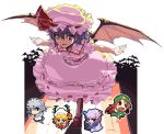  bat_wings blue_hair chibi eyelashes flandre_scarlet hat hong_meiling izayoi_sakuya leaning_forward light_smile looking_at_viewer mary_janes oekaki outstretched_arms patchouli_knowledge red_eyes remilia_scarlet ribbon shoes shue skirt skirt_set slit_pupils spread_arms touhou wings 