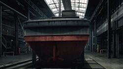  boat building day game_asset hentai_prison highres indoors industrial_pipe mikago_kotaro no_humans non-web_source official_art railing scenery self-datamine shadow stairs variant_set visual_novel_cg watercraft window 