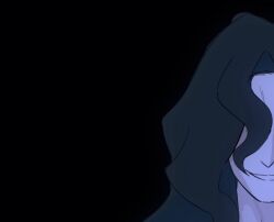  1boy black_background black_hair commentary evil_grin evil_smile facing_viewer grin hair_over_one_eye long_hair lovemaid22 male_focus michael_roa_valdamjong pale_skin portrait shade simple_background smile solo teeth tsukihime unfinished vampire wavy_hair 