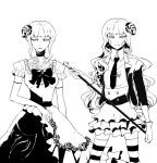  35 35_(pixiv) bad_id beatrice dual_persona elbow_gloves gloves highres monochrome thighhighs umineko_no_naku_koro_ni zettai_ryouiki 