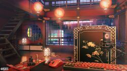  air_conditioner architecture artist_name audio_cable bonsai book book_stack cabinet chair commentary_request computer_keyboard computer_mouse copyright_logo cosmetics drawer east_asian_architecture indoors lamp lantern lipstick_tube logo makeup makeup_palette microphone mousepad_(object) neon_lights night no_humans official_art paper_lantern phase_connect plant potted_plant railing round_window scenery stairs tassel urushigusa virtual_youtuber window 
