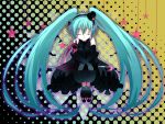  aqua_hair bad_id closed_eyes dress elbow_gloves gloves hat hatsune_miku long_hair mini_top_hat necktie pantyhose ponjiritsu ribbon rittu smile solo top_hat twintails umbrella very_long_hair vocaloid 