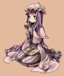  book hat long_hair patchouli_knowledge purple_hair ribbon sitting takanashi_minato tea touhou very_long_hair 