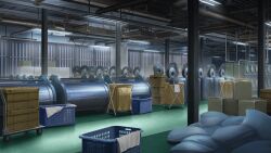  box cable cardboard_box ceiling_light game_asset hentai_prison highres indoors industrial_pipe laundry laundry_basket mikago_kotaro no_humans non-web_source official_art railing scenery self-datamine variant_set visual_novel_cg 