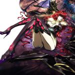  crossed_legs_(lying) demon_girl elbow_gloves garter_straps gloves high_heels lace long_hair lying on_back original q_azieru red_hair redhead shoes skull solo succubus tail thigh-highs thighhighs 